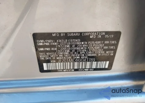 2019 Subaru Crosstrek 2.0I from USA, damaged, VIN JF2GTAAC4KH343789